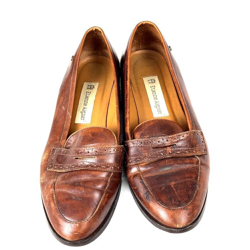 Vintage Etienne Aigner Brown Leather "Berkeley" Penny Loafers Sz 6.5 / preppy